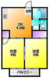 高林ハイツ 2DKの間取図画像