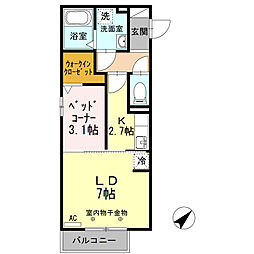 フレ・セゾン 1LDKの間取図画像
