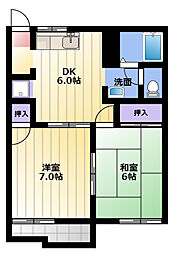 レイク・タウンB 2DKの間取図画像