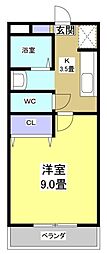 グランドソレーユ大瀬 1Kの間取図画像