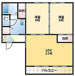 アンソレイエ 2LDKの間取図画像