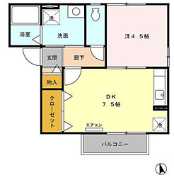 セジュールモア 1DKの間取図画像
