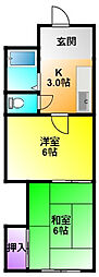 久米コーポ2 2Kの間取図画像