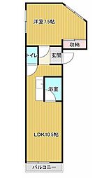 花川コーポ 1LDKの間取図画像