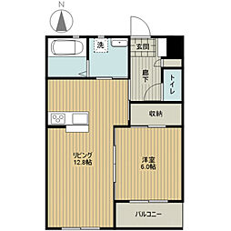 田畑ハイツルシアス1 1LDKの間取図画像