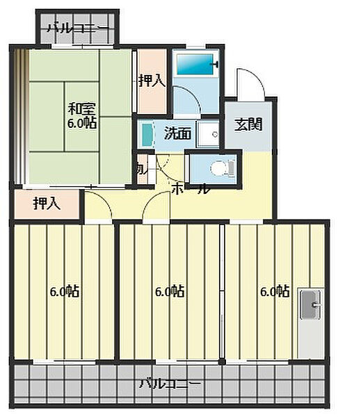 パレス富塚 202｜静岡県浜松市中央区富塚町(賃貸マンション3DK・2階・61.24㎡)の写真 その2