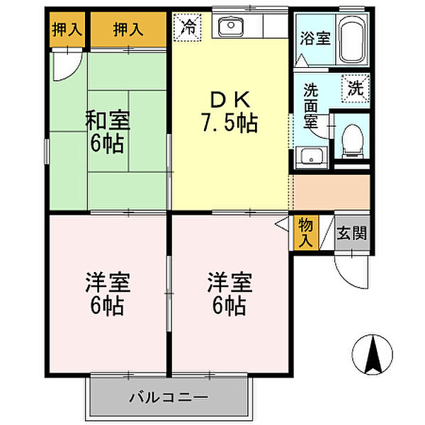 セジュールケイエム 202｜静岡県浜松市中央区萩丘４丁目(賃貸アパート3DK・2階・53.46㎡)の写真 その2