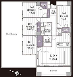 グリーンプラテア習志野台壱番館 4LDKの間取図画像