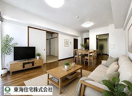 陽当り良好なリビングです、ぜひ現地にて実際の広さや解放感をお確かめください(CG加工を入れております)
