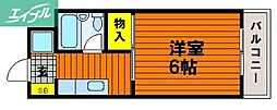 シャルム岡本 1階1Kの間取り