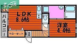 アムール雅 1LDKの間取図画像