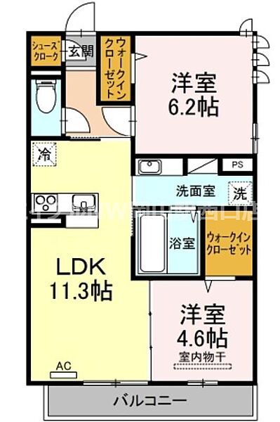 ハーベスト ｜岡山県岡山市北区高柳西町(賃貸アパート2LDK・2階・54.59㎡)の写真 その2