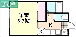 サンリバー南方B棟 1Kの間取図画像