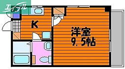 サニーフラッツ 3階1Kの間取り