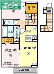 ボヌール　Nー1 2階2LDKの間取り