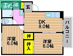 ラフォーレG-1 2DKの間取図画像