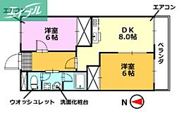 サニーライフ西崎 2LDKの間取図画像