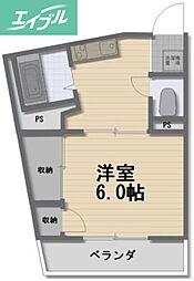 あるふぁ2 1Kの間取図画像
