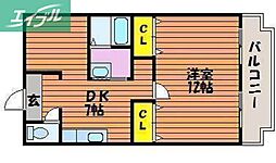 マンション津高 1LDKの間取図画像