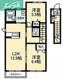 コーポ・カノンA 2LDKの間取図画像