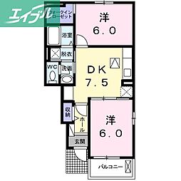サンリットB 2DKの間取図画像