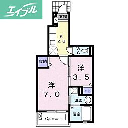 ウエスト・パル 1SKの間取図画像