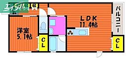 オーキッドハイム 1LDKの間取図画像