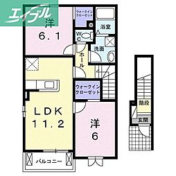 ラメールB 2LDKの間取図画像