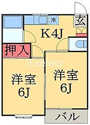 ヒルズ青葉台 2Kの間取図画像