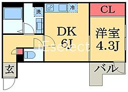 カインドネス千葉公園 1DKの間取図画像