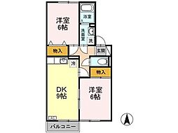 ロイヤルタウン寺町参番館 2DKの間取図画像