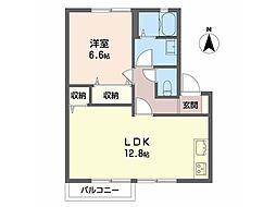 フォンテーヌD棟 1LDKの間取図画像