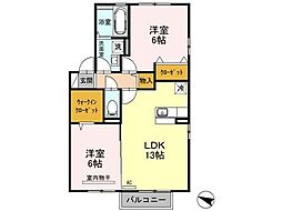 ロイヤルガーデン絆B棟 2LDKの間取図画像