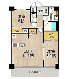 セノアタワー新大阪 13階2LDKの間取り