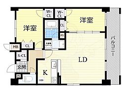 グランルクレ新大阪 2LDKの間取図画像