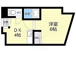 嶋本マンション東三国 1DKの間取図画像