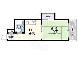 国本エレガンス新大阪 1DKの間取図画像