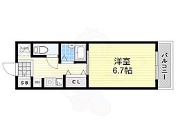 エクセレント上新11 1Kの間取図画像