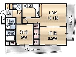 キャニスコート上新庄 2LDKの間取図画像