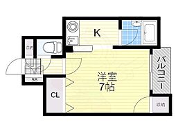 サンキャッスル十三 1Kの間取図画像