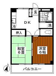 コーポ水車 2DKの間取図画像