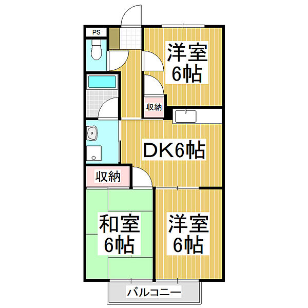 Surplus Threeキャッスルトマト ｜長野県飯田市松尾城(賃貸アパート3DK・2階・54.65㎡)の写真 その2