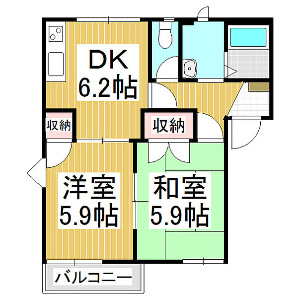 フレグランス岡田Ａ ｜長野県飯田市鼎中平(賃貸アパート2DK・2階・42.77㎡)の写真 その2