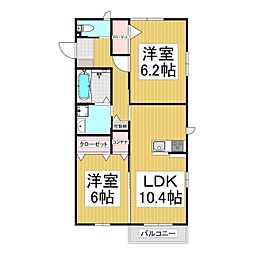 リュシオル 1階2LDKの間取り