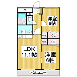 井下マンション 2LDKの間取図画像