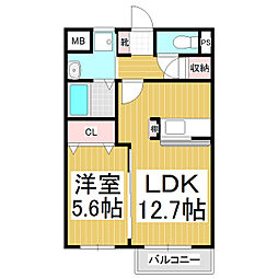 グリーンハイツカタギリ 1LDKの間取図画像