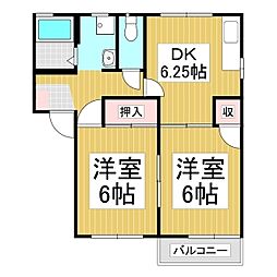 フレグランス切石A 2DKの間取図画像