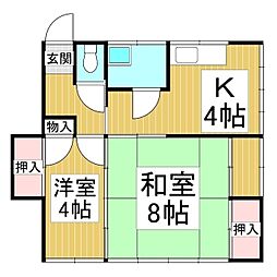 駅西ハイツ 2Kの間取図画像