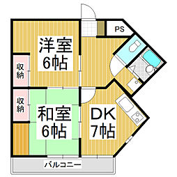 シェトワ上郷 2DKの間取図画像