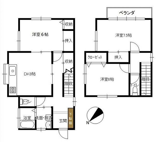 神奈川県横浜市中区本牧町2丁目(賃貸一戸建3DK・1階・77.00㎡)の写真 その2